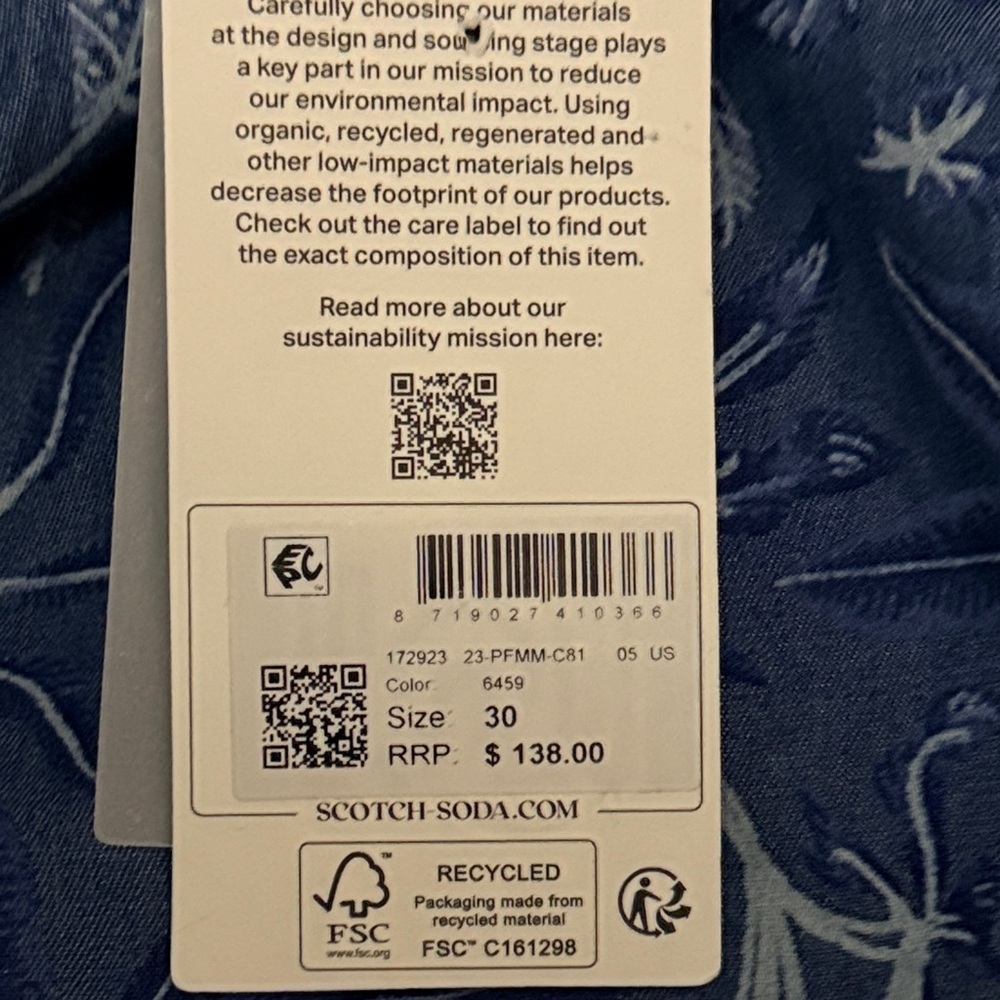 Scotch & Soda Blue Patterned Hybrid Shorts NWT Size 30 - Picture 8 of 10